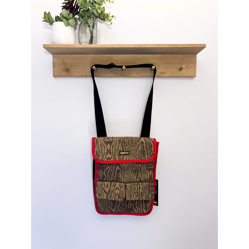 Brooklyn Industries Brown Woodgrain Crossbody Shoulder Bag with Red Trim